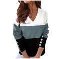 thumbnail image 2 of Aueoeo Plus Size Tops For Women Casual V-Neck Color Block Long-Sleeved Pullover Loose Fits Blouse Winter Spring Flannel Shirt Black 2X-L, 2 of 6