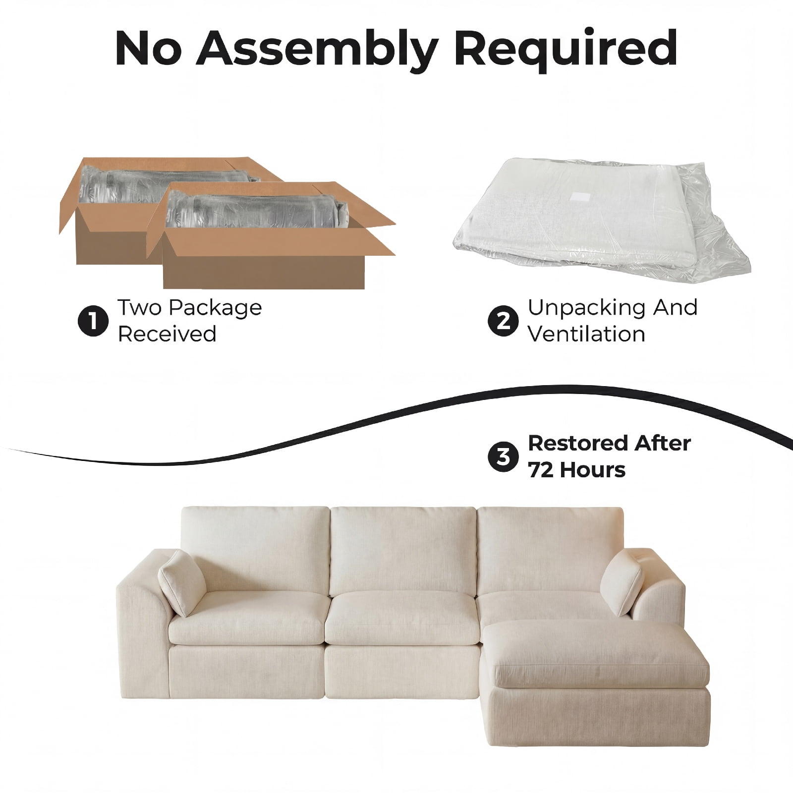 Cubente 108" Cloud Sectional Couch, Boneless Couch, L Shaped Couch with Ottoman, Chenille Modular Sofa for Living Room