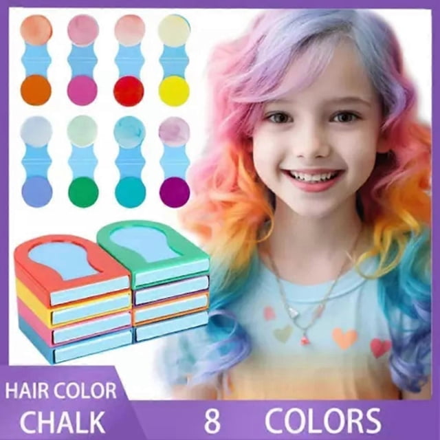 8 Pcs Hair Chalks for Kids - Washable Bright Color Temporary Hair Dye, Perfect for Halloween, Christmas, Parties & Cosplay Girls Gift