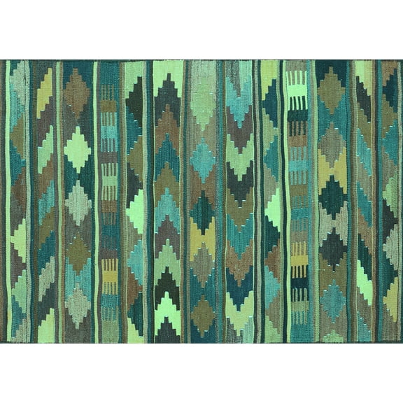 Ahgly Company Indoor Rectangle Southwestern Turquoise Blue Country Area Rugs, 5' x 7'