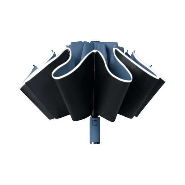 Paraguas Plegable Inverso a Prueba de Viento con Banda Reflectante, Totalmente Automático, Compacto, de Viaje, con 10 Varillas de Fibra de Vidrio, 41 Pulgadas de Diámetro, 1 Paquete