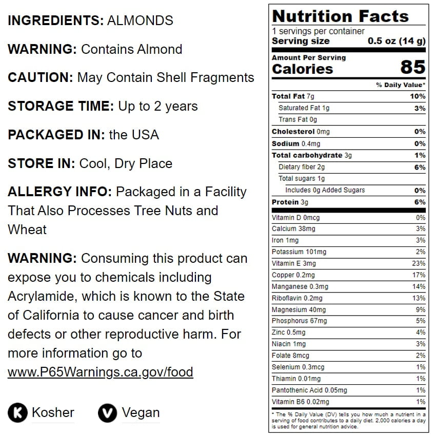 Dry Roasted Almonds, 2 Pounds — Kosher, Vegan — by Food to Live