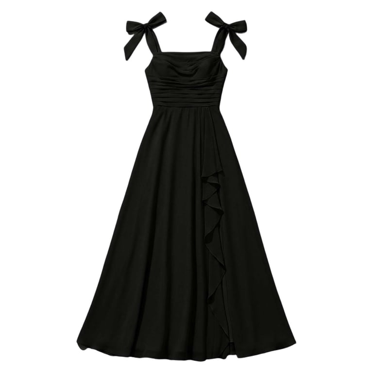 black and white junior bridesmaid dresses ATOGUTA Elegant for Girls Chiffon Dress With Bow Straps Long A-Line Slit Formal Gown For Wedding Party Size 5T-14, collection:effortless-summer-styles