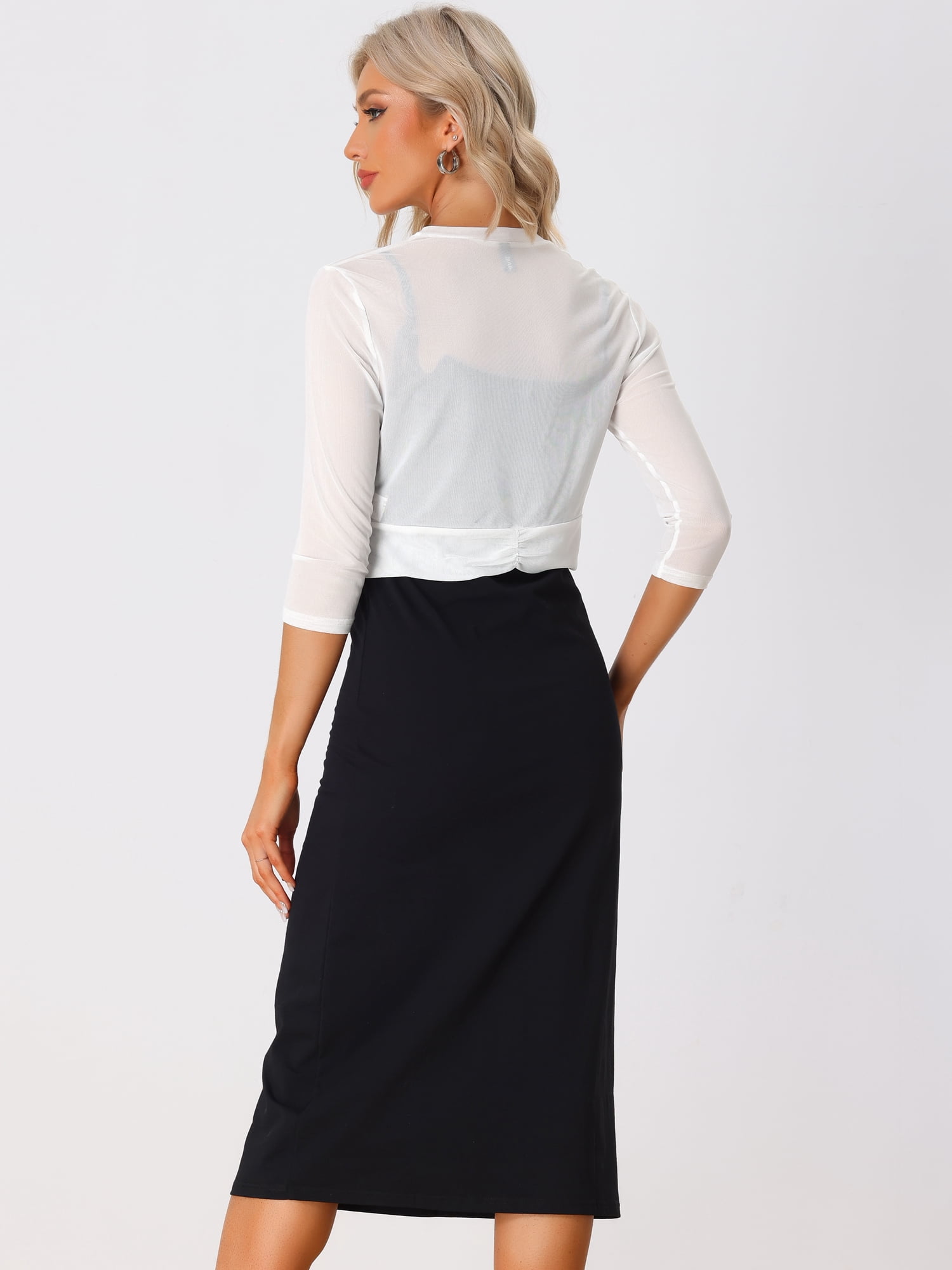 DARING DIVA Elegant Women's 3/4 Sleeve Sheer Mesh Cardigan Dresses XS White