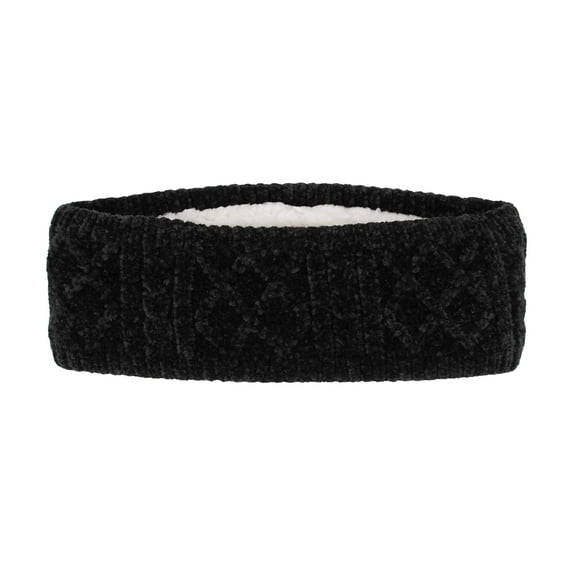 Pudus Winter Headbands for Women - Chenille Cable Knit Ear Warmer Headwrap Headband with Warm Faux Fur Fleece Lining (Chenille Black)