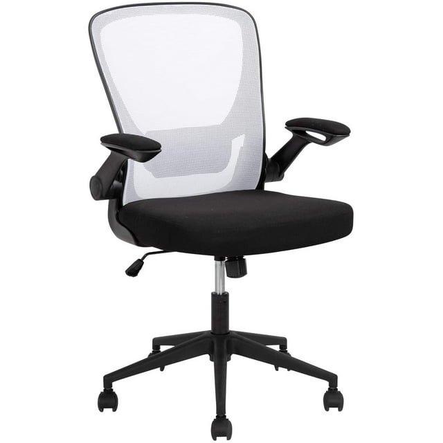FDW Office Chair, Lumbar Support Flip-up Arms Swivel Rolling Executive Mesh Adjustable, White