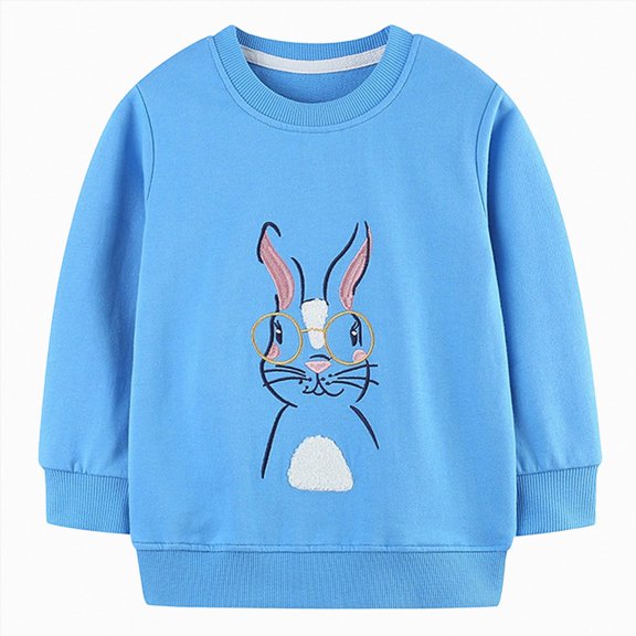 mgoYE Girls Sweatshirts for Toddler Clothes Crewneck Pullover Girl Top Long Sleeve for Kids(Blue,1-2 Years)