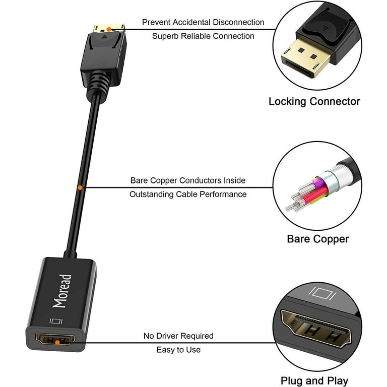 DisplayPort (DP) to HDMI Adapter, Gold-Plated Uni-Directional Display Port  PC to HDMI Screen Converter (Male to 