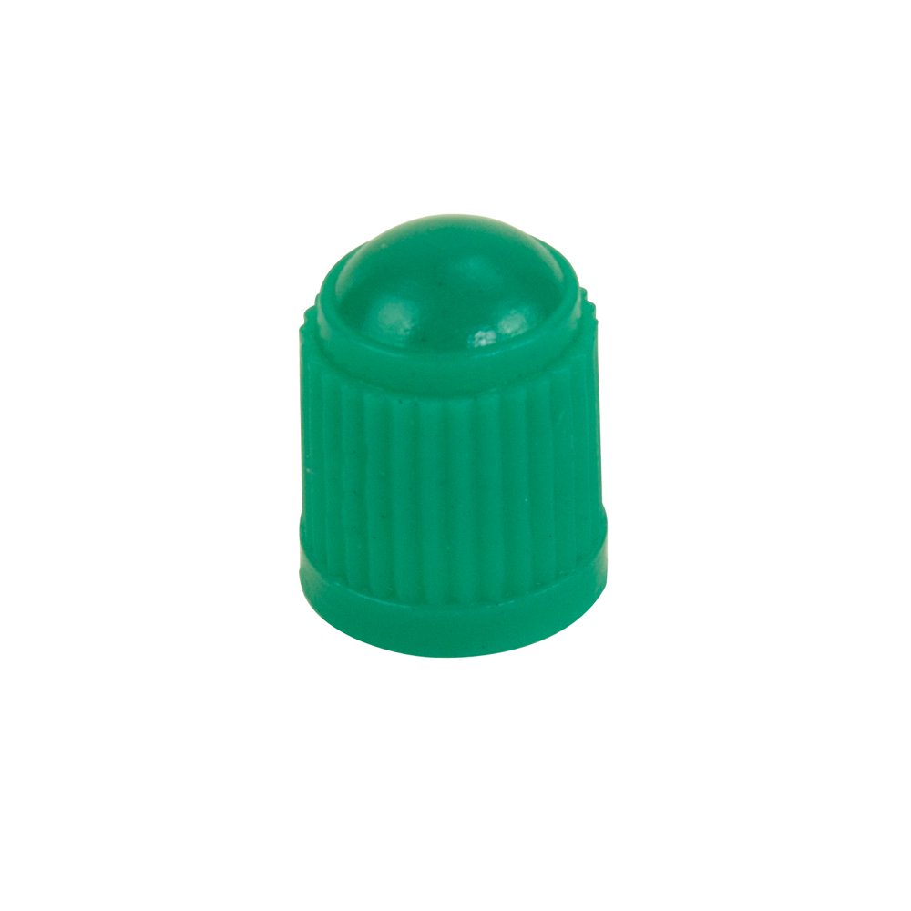 Bag of 100 Green Plastic Tubeless Tire Valve Caps for indicating a Nitrogen Filled Tire