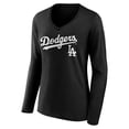 thumbnail image 2 of Women's Black Los Angeles Dodgers Team Lockup Long Sleeve V-Neck T-Shirt, 2 of 3