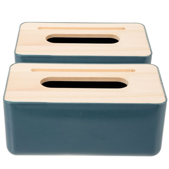 GOOHOCHY Caja de pañuelos decorativa con tapa de madera simple, 2 unidades
