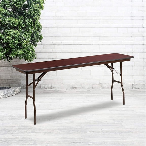 6-Foot Mahogany Melamine Laminate Folding Training/Seminar Table - Event Table
