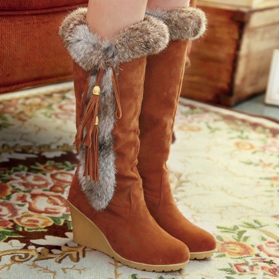 CTIRCHIU 1 Pair Brown High Tube Boots with Soft Comfortable Upper, Stylish Winter Footwear for Cold Weather