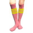 thumbnail image 3 of Couver Pink Breast Cancer Awareness Strpied Athletic Tube Knee High Socks, Brigth Yellow Medium, 3 of 9