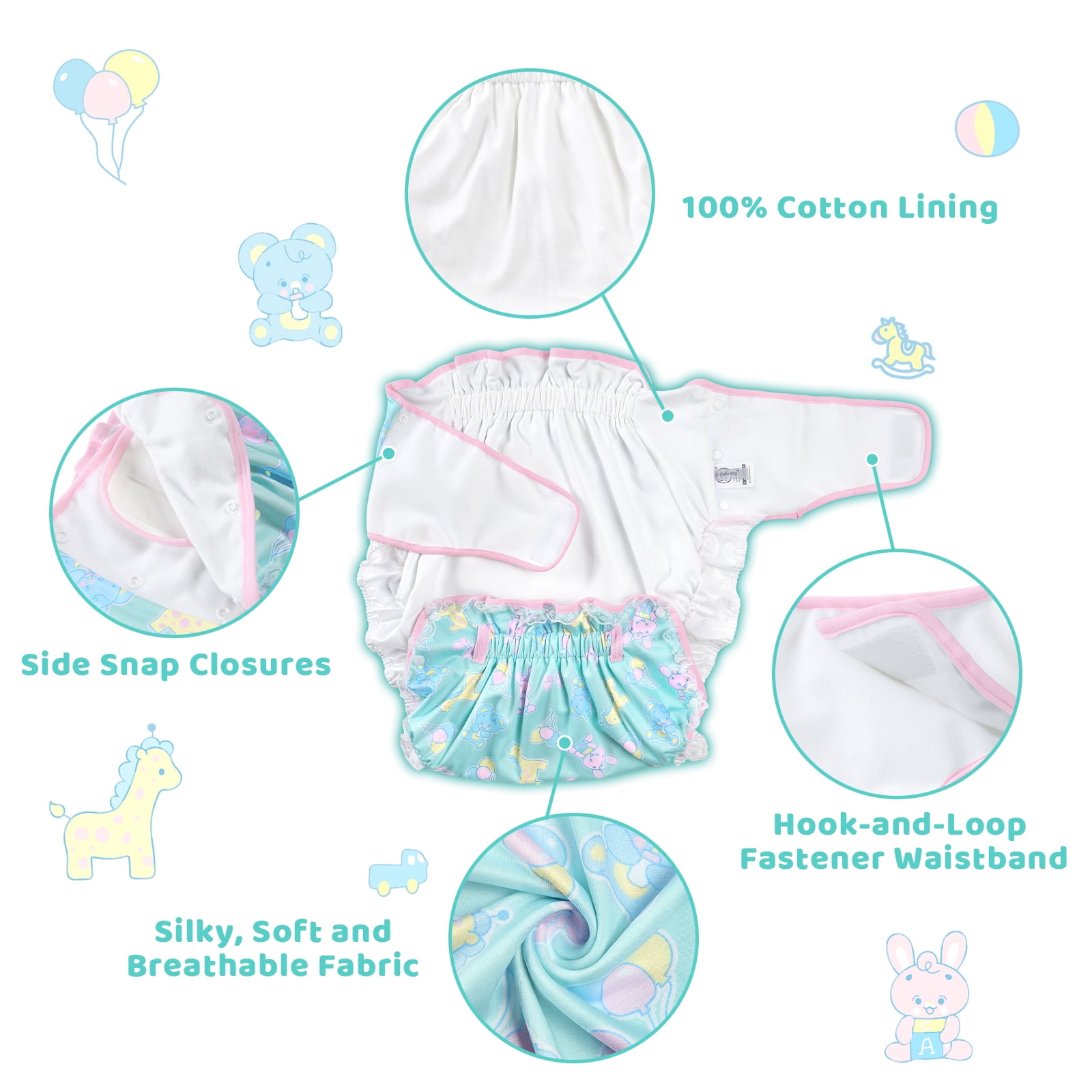 Littleforbig Silky Adult Ribbon Omutsu Diaper Wrap Cover Washable Adjustable Reusable Waterproof - Baby Parade Repeating Pattern XL