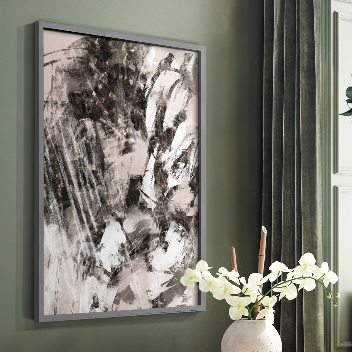 Blush Blackboard I Framed Print in Gray Solid Wood Framed Print No Nail Hanging