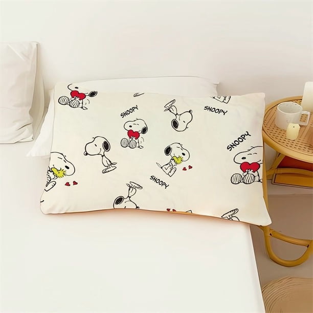 Funda de almohada de una sola cara con dibujos animados de Snoopy, Woodstock y Charlie Brown, ropa de cama creativa para estudiantes y niños de Kawaii