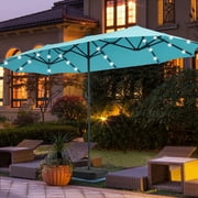 Ainfox 13ft Large Patio Umbrella with Solar Lights, Outdoor Double-Sided Rectangle Market Heavy Duty Umbrellas without Base,Blue