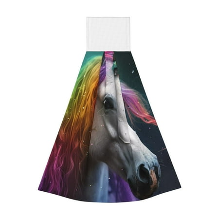 

Adobk Colorful Haired White Horse Print Coral Velvet Hand Wipes Fashion Hanging Kitchen Towel for Bathroom Washcloth Absorbent Tie Towel