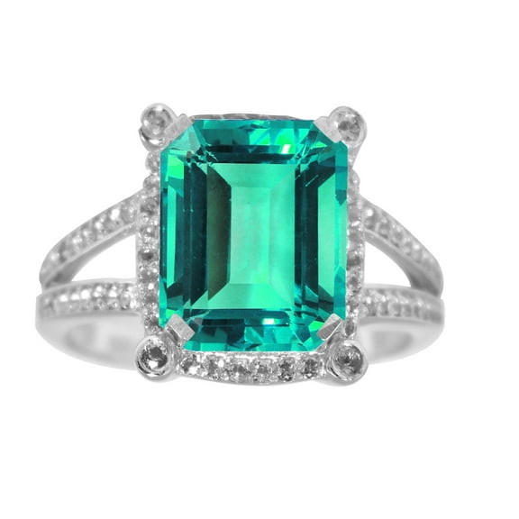 Sterling Silver with Octagon Paraiba Tourmaline and Natural White Topaz Halo Statement Ring
