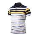 thumbnail image 1 of YDLCAFD Male Spring Summer Pure Cotton Short Sleeve Top Double Button Color Matching Lapel T Shirt Top, 1 of 4