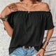 thumbnail image 4 of Fiudx Ropa de Mujer Blusas de Manga Corta con Hombros Descubiertos, Informales, de Color Sólido, a La Moda para Mujer, 4 of 7