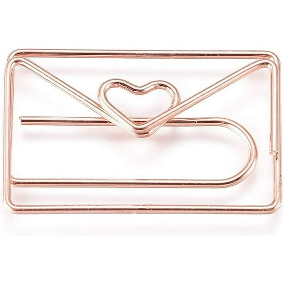 Envelope with Heart Shape Iron Paperclips Cute Paper Clips Funny Bookmark Marking Clips Rose golden 19x30x3.5mm