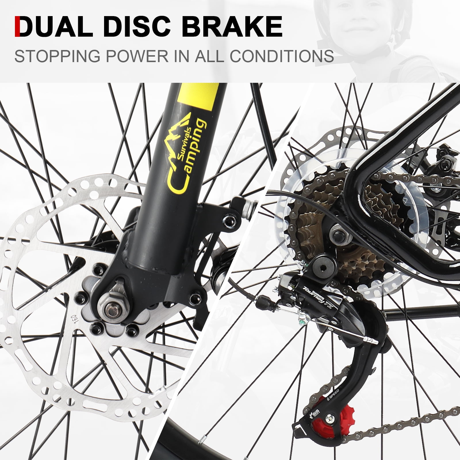 UBesGoo 24in Mountain Bike Shimano 21 Speed  with Disc Brake, Black Yellow