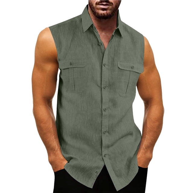 Kcodviy Chemise d'Été pour Homme Imprimée à Manches Double Poche Chemise Sans Manches à Boutons Dragon Chemise Col Rabattu pour Homme