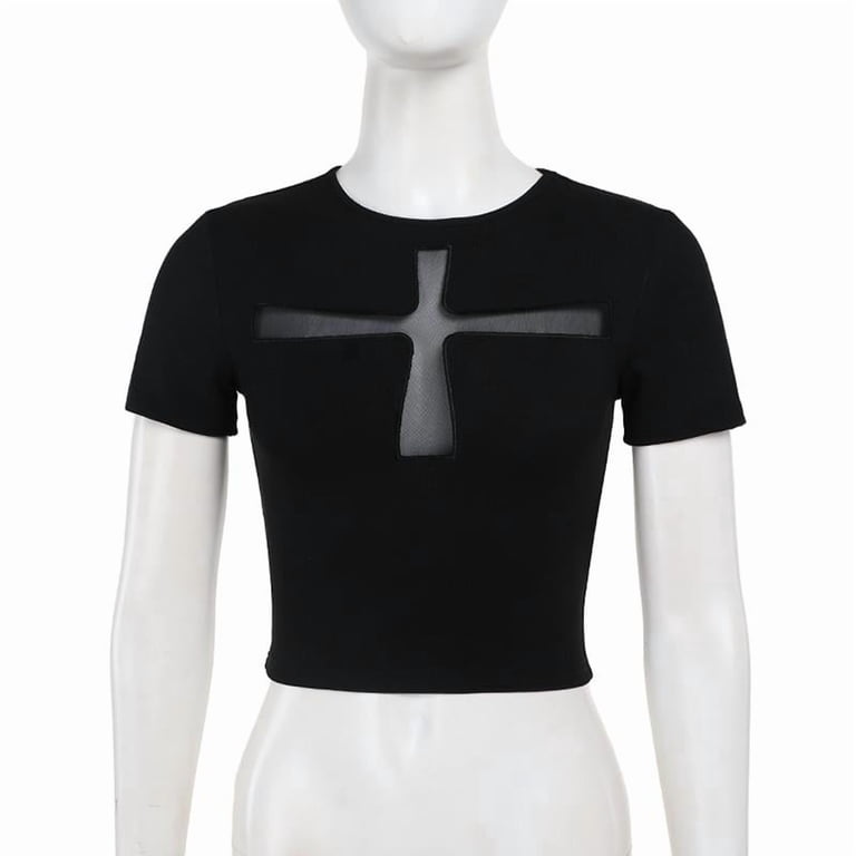 Cross Sheer Mall Gothic Women T-shirts Grunge Aesthetic Punk Sexy Emo Black Top Streetwear Fashion Alternative Clothes - Walmart.com Cross Sheer Mall Gothic Women T-shirts Grunge Aesthetic Punk Sexy Emo Black Top Streetwear Fashion Alternative Clothes - Walmart.com