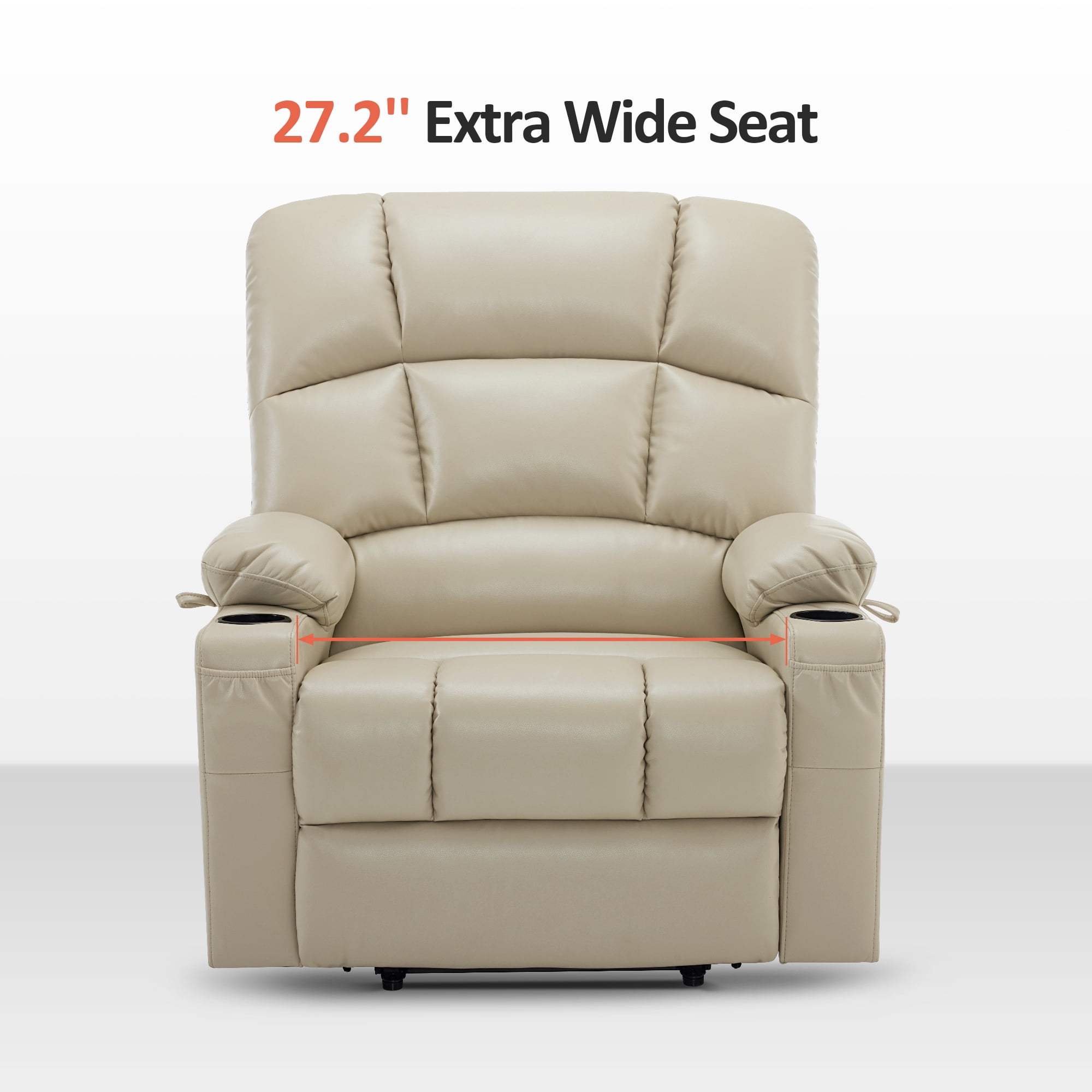 MCombo Large-Wide Lay Flat Dual Motor Power Lift Recliner Chair Sofa with Massage and Heat for Big Elderly People, Infinite Position, Faux Leather R7688 (Beige, Large-Wide)