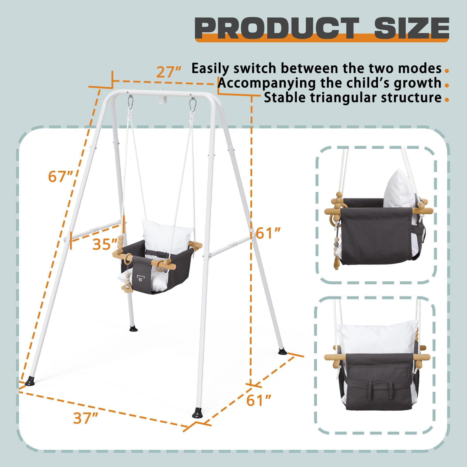 2 in 1 Baby Jumper, Toddler Swing and Bouncer, Indoor Outdoor Baby Swings for Infants, Gray