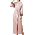 thumbnail image 3 of Aboser Womens Robes with Embroidery Silk Satin Kimono Robe Elegant Floor Length Bathrobes Lightweight Long Sleeve Loungewear Sleepwear Pink XL, 3 of 4