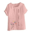 thumbnail image 4 of ZQUUVOU Women's T-Shirt Crew-Neck Printed Short Sleeve Button Blouse Pink (L), 4 of 4