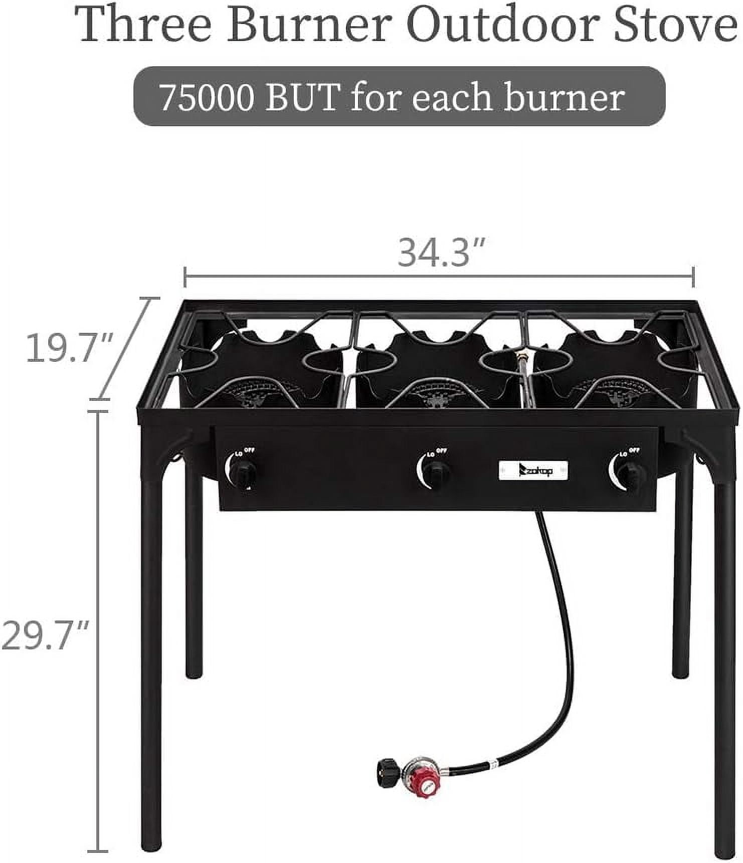 Outdoor Camp Stove High Pressure Propane Gas Cooker Portable Cast Iron Patio Cooking Burner (Three Burner 225000-BTU)