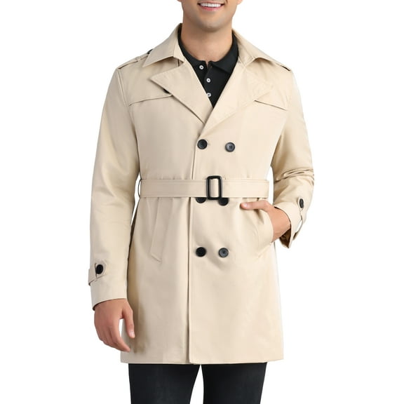 INSPIRE CHIC Business Trench Coat for Men's Double Breasted Notched Lapel Winter Overcoats