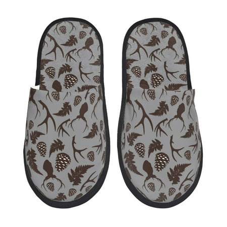 Balery Brown Moose with Pinecones Slient Indoor Furry Fleece Comfort House Shoes Soft Non-Slip Home Shoes Cotton slippers House Slippers-- Large