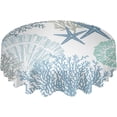 thumbnail image 2 of Coastal Round Tablecloth 60 Inch - Summer Beach Blue Teal Coral Waterproof Fabric Table Cloth Protector, Nautical Starfish Tablecloths Washable Table Cover for Kitchen Coffee Table Party, 2 of 6