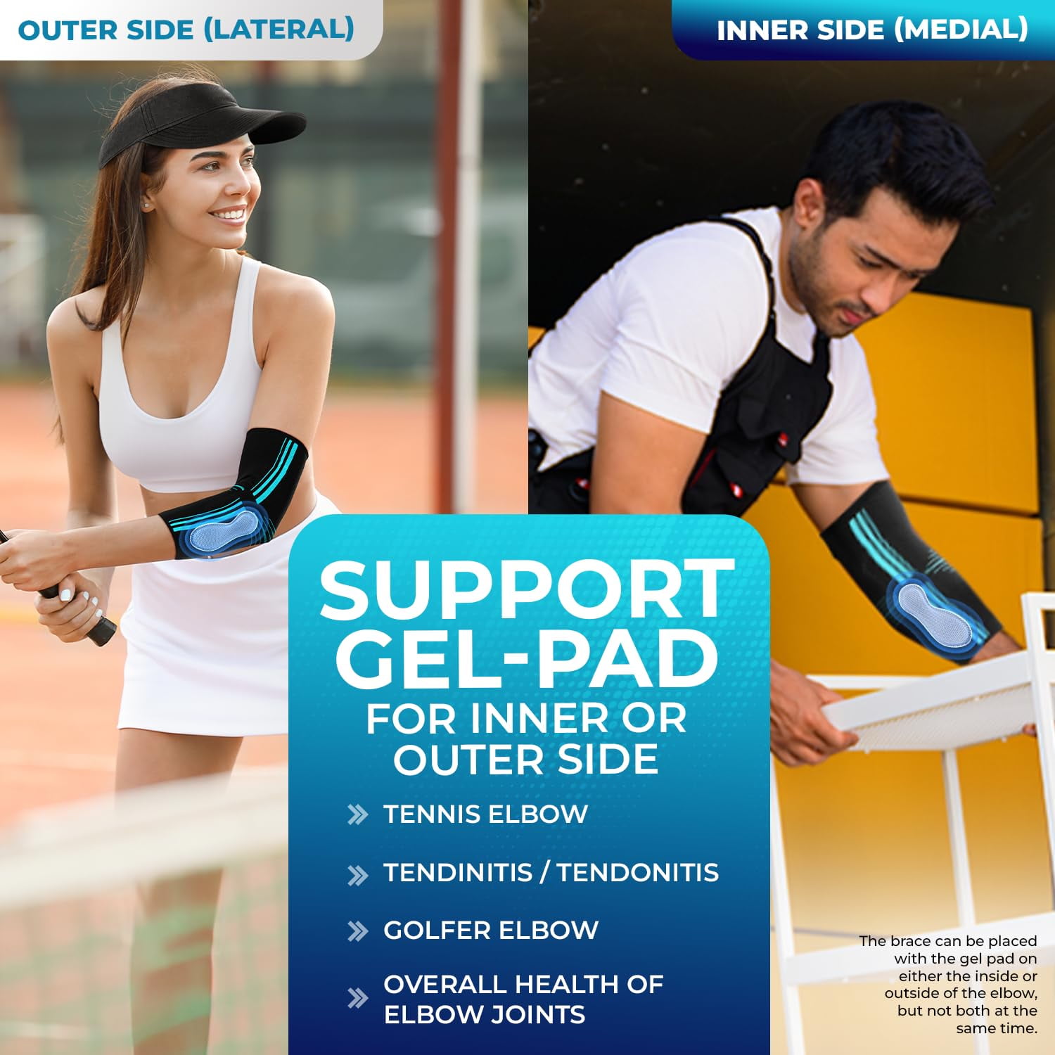 DR. BRACE® Elite Elbow Brace Support, Breathable Elbow Compression Sleeve with Gel Pad for Golfer's, Tennis Elbow & Tendonitis Treatment & Pain Relief 2024 (Black-Blue, Large)