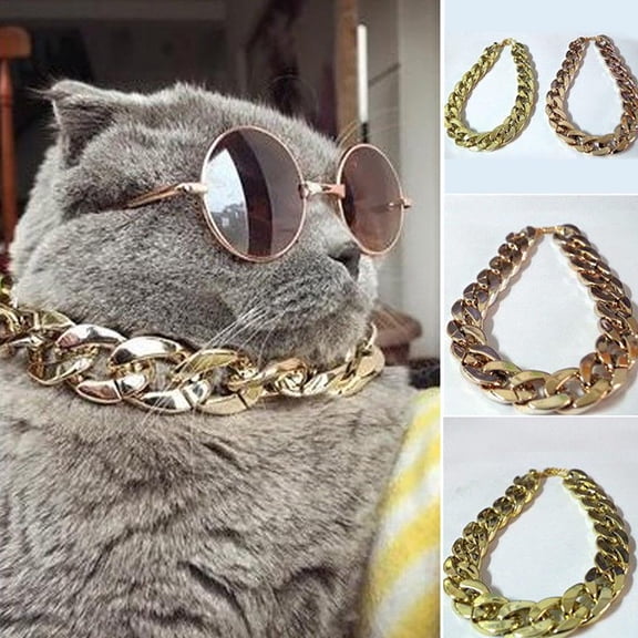 Shulemin 36cm/45cm Adjustable Dog Cat Punk Chain Collar Lead Wide Necklace Pet Accessory,Rose Gold