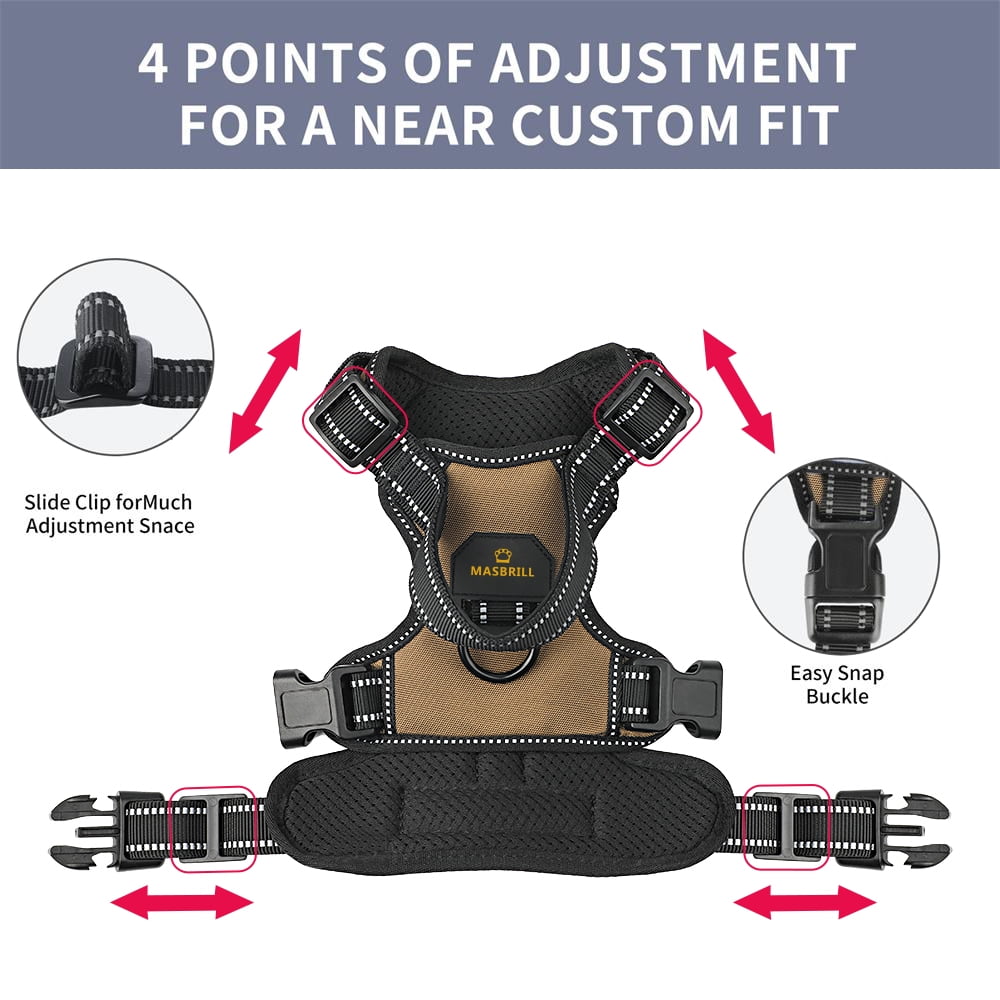 MASBRILL Reflective Dog Harness No Pull Dog Vest Harness with Handle, Breathable Padded Dog Chest Harness Adjustable for Large Dog-Brown XL