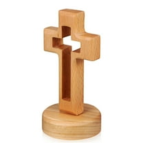 Nmdmisc Wooden Cross Ornament with Stand Decorative Wood Tabletop Cross for Church Religious Home Decoration Rustic Christian Decor Wooden Cross for Crafts