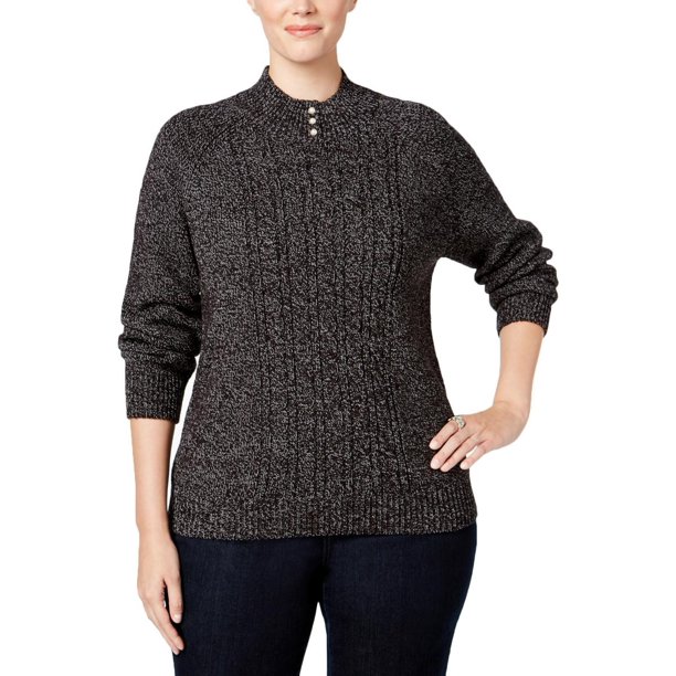 Karen Scott Womens Plus Ribbed Trim Long Sleeves Mock Turtleneck Sweater Karen Scott Womens Plus Ribbed Trim Long Sleeves Mock Turtleneck Sweater