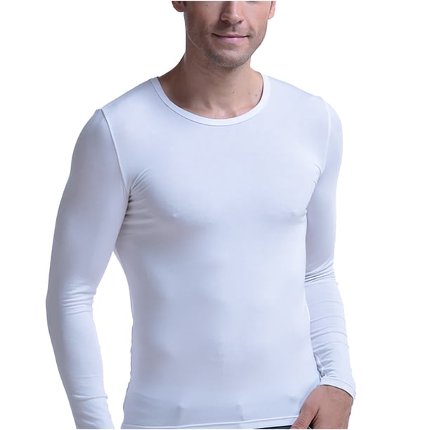 Ropa interior térmica fina delgada para hombre, ropa de otoño de cuello redondo, camisa básica transpirable Pompotops oipoqjl7918