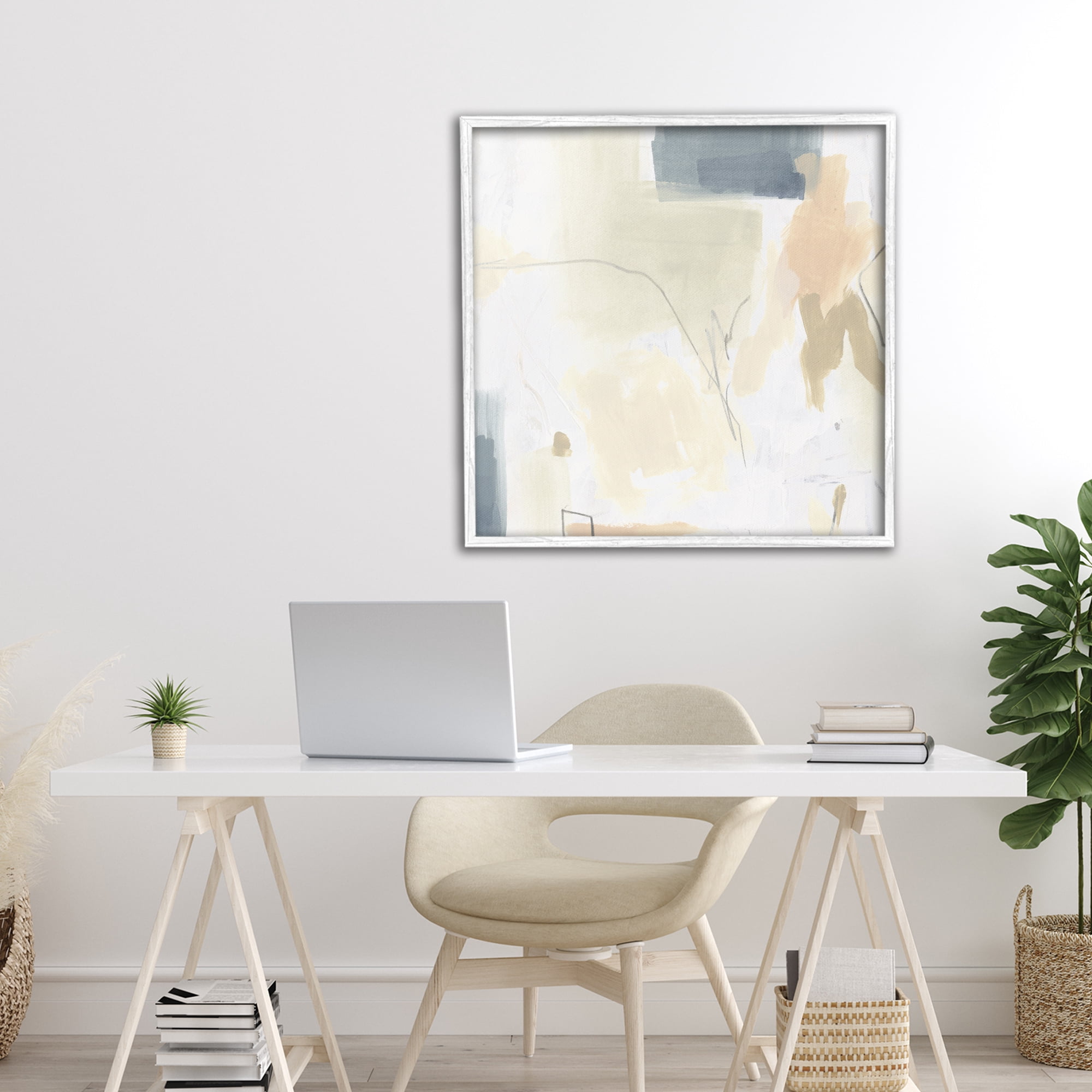Stupell Industries Plaster Line Abstract White Framed Giclee Art, design by June Erica Vess