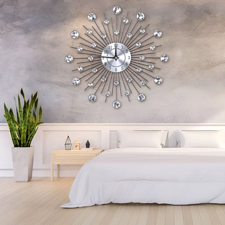 DESIGNICE 2026 New 13 in Wall Clock for Living Room Office,Decorative Clock,Sparkling Bling Metallic Silver Flower-Shaped Wall Clock for Living Room Office