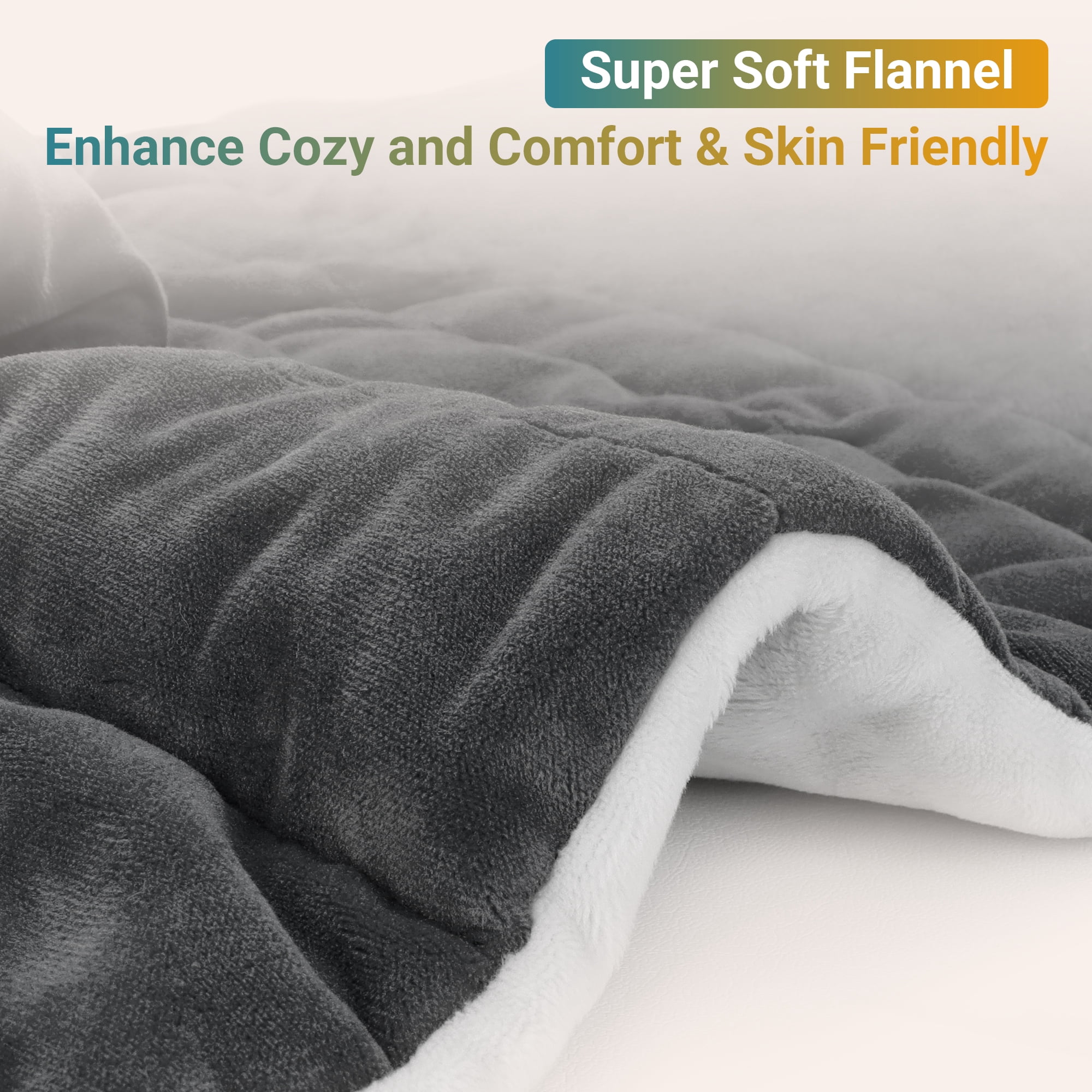 Comfytemp Large Weighted Electric Heating Pad, Flannel, 19" x 24", Gray