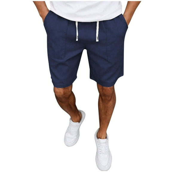 Summer Men's Retro Shorts Solid Color Casual Shorts Drawstring Elastic Waist Loose Shorts