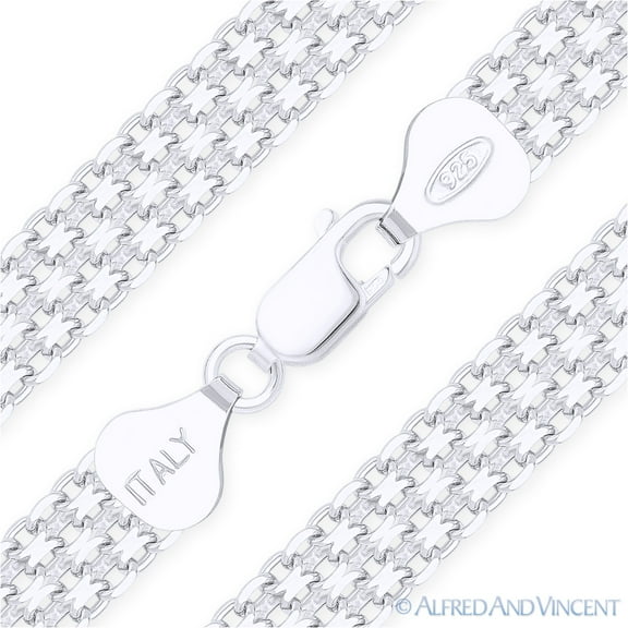 7.5mm 2-Row Bismark / Bizmark Link Italian Chain Bracelet in .925 Sterling Silver