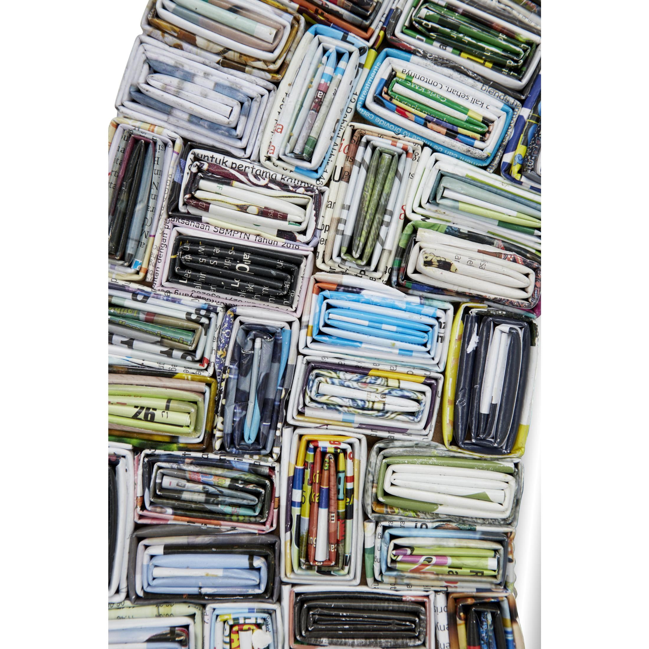 DecMode 38" x 38" Multi Colored Handmade Recycled Magazine Frame Wall Mirror